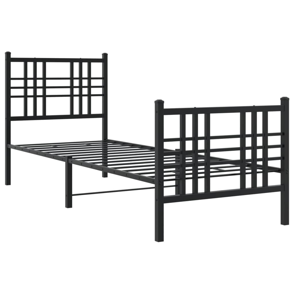 Sengeramme i metall med hode- og fotgavl svart 75x190 cm