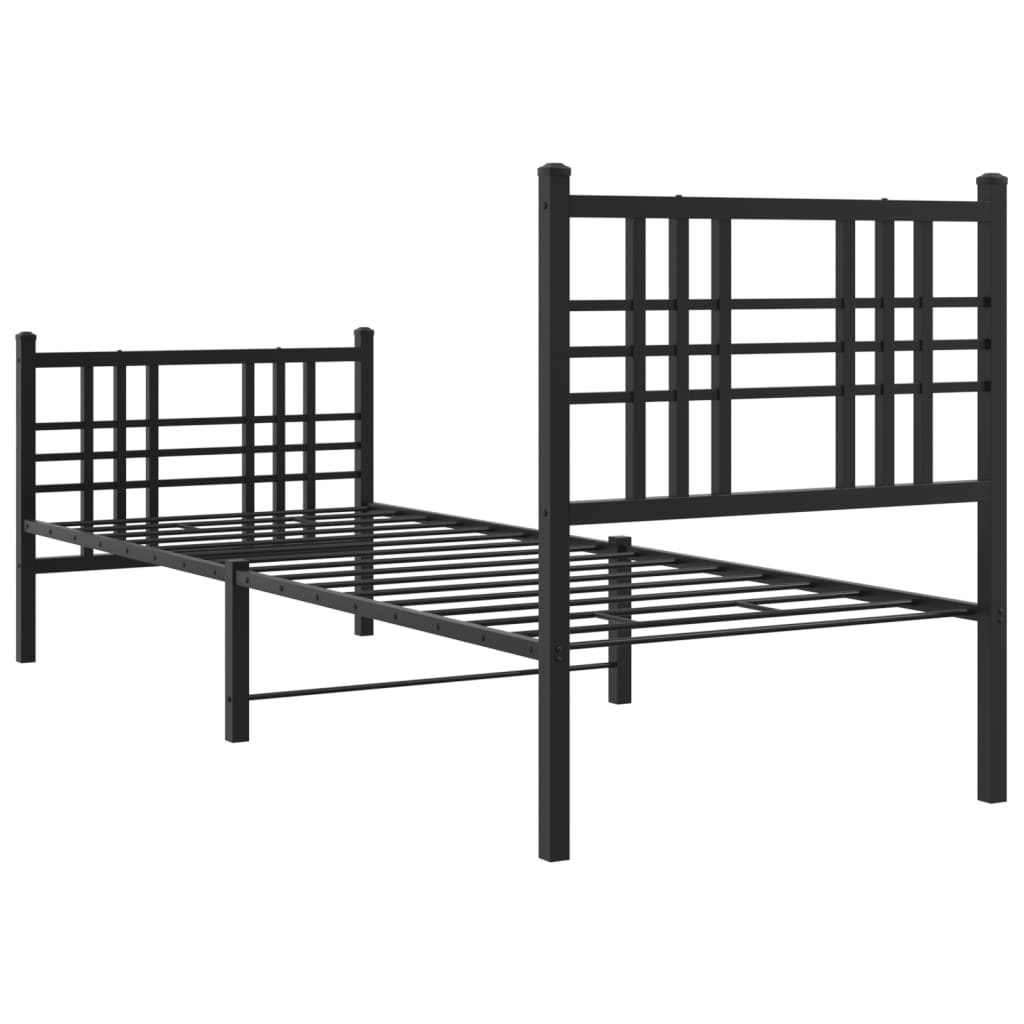 Sengeramme i metall med hode- og fotgavl svart 75x190 cm