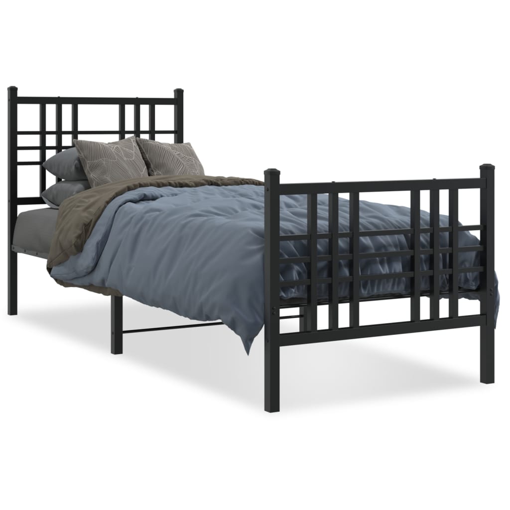 Sengeramme i metall med hode- og fotgavl svart 75x190 cm