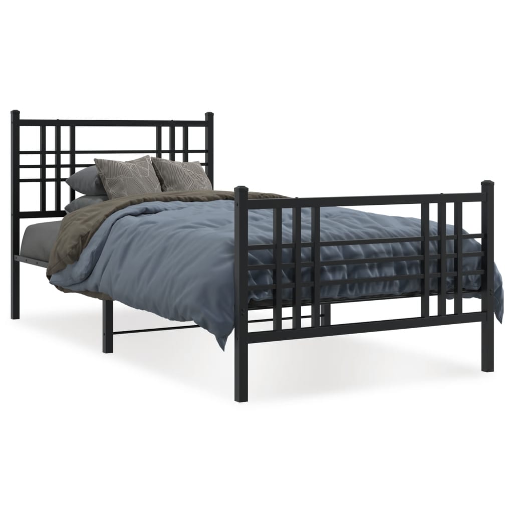 Sengeramme i metall med hode- og fotgavl svart 90x190 cm vidaXL