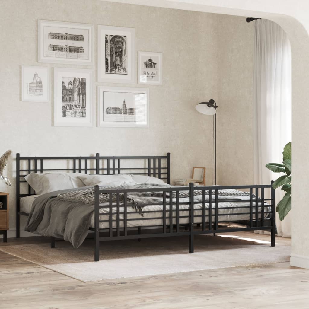 Sengeramme i metall med hode- og fotgavl svart 183x213 cm