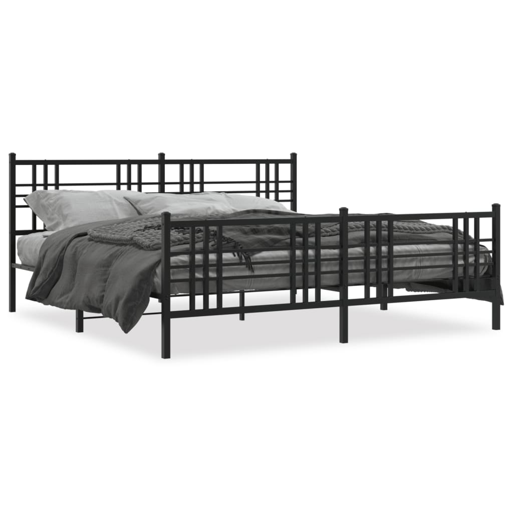 Sengeramme i metall med hode- og fotgavl svart 183x213 cm