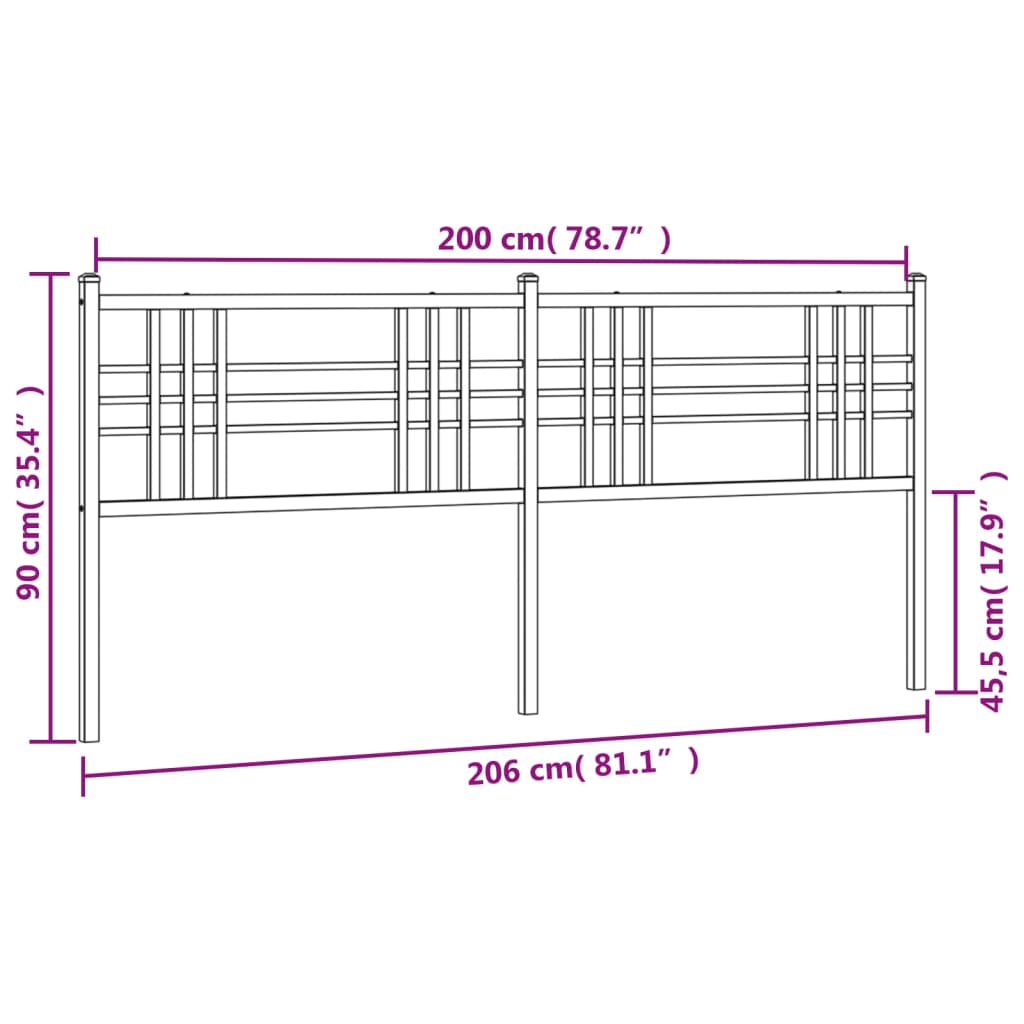Utskiftbar sengegavl i metall svart 200 cm