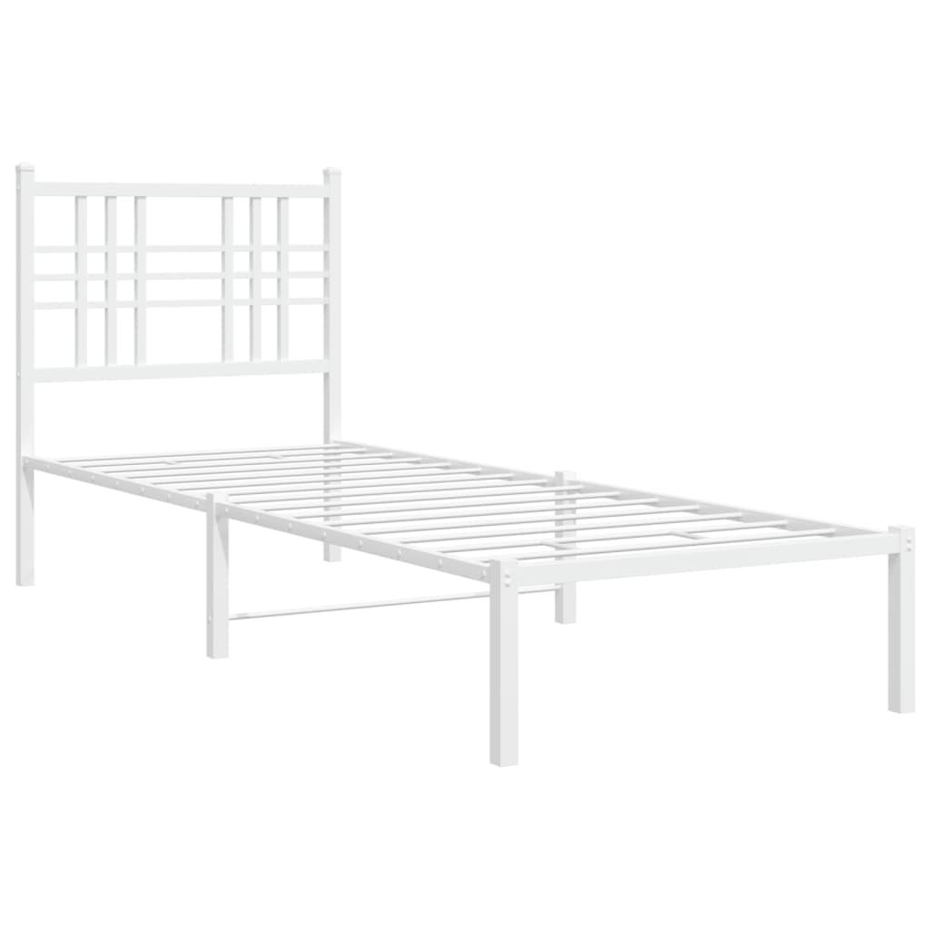 Sengeramme i metall uten madrass med hodegavl hvit 75x190 cm