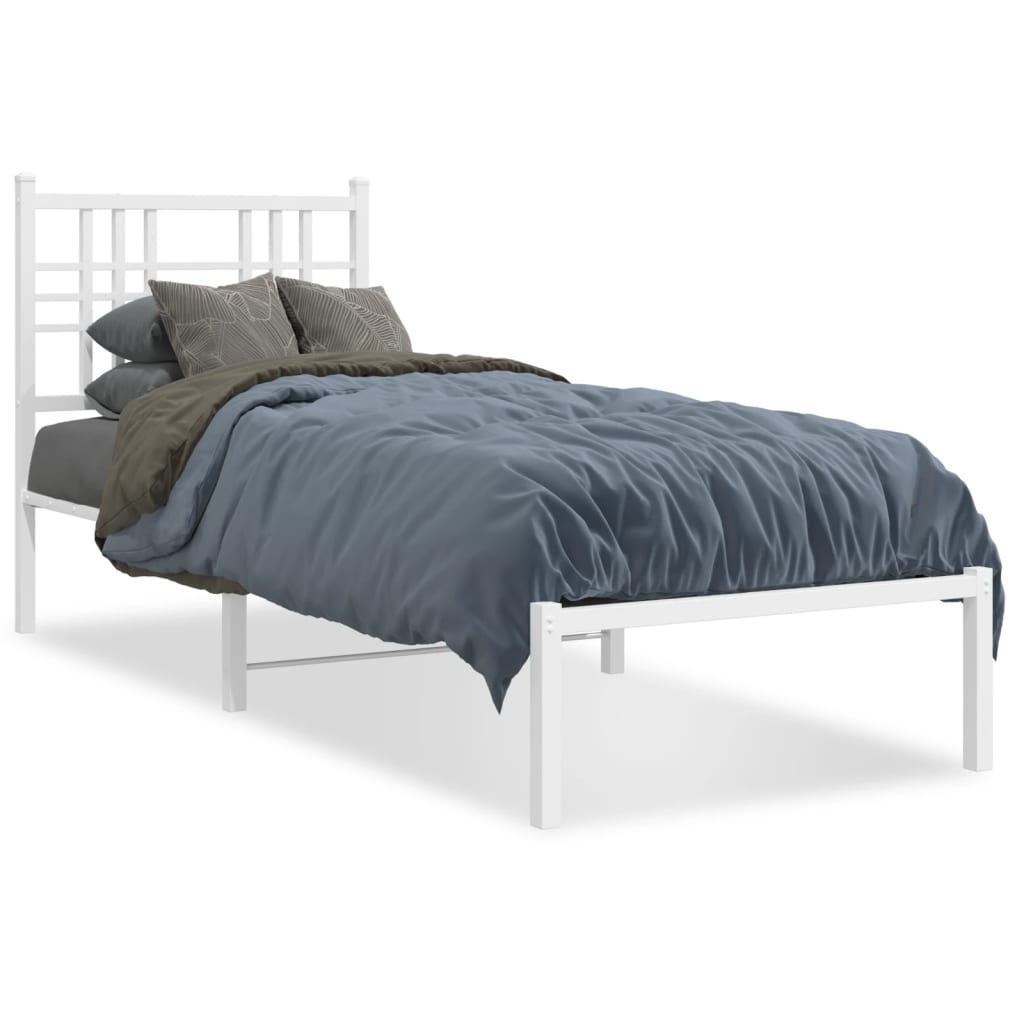 Sengeramme i metall uten madrass med hodegavl hvit 75x190 cm