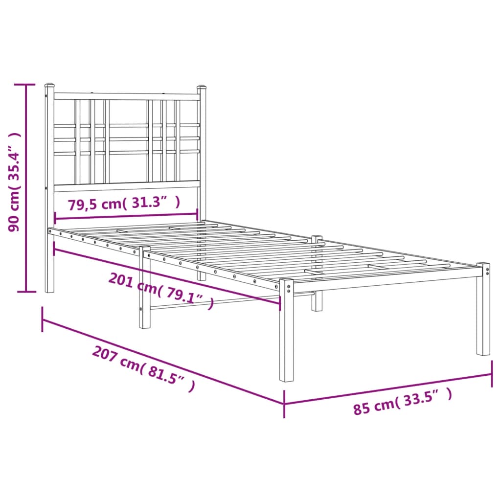 Sengeramme i metall med hodegavl hvit 80x200 cm