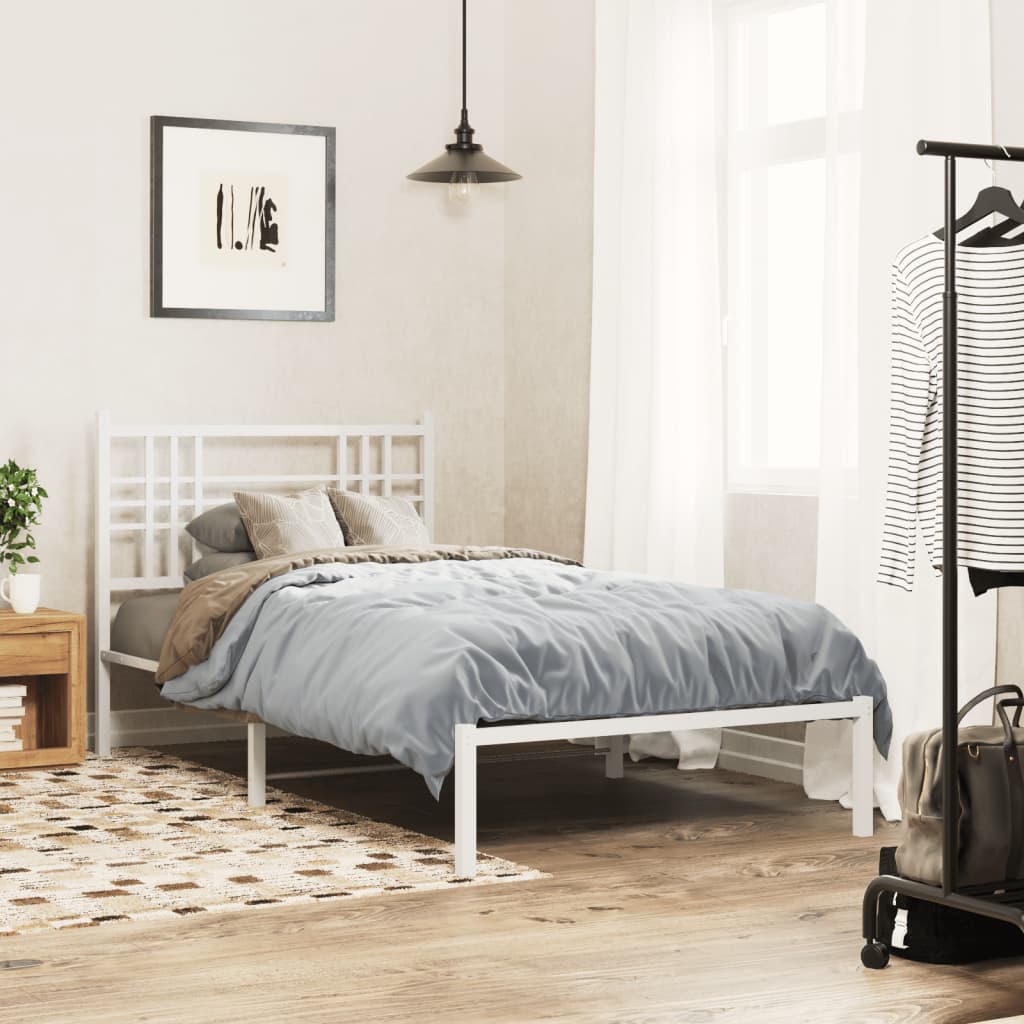 Sengeramme i metall med hodegavl hvit 107x203 cm
