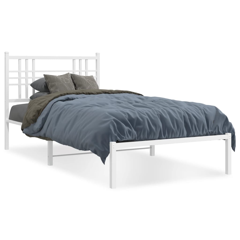 Sengeramme i metall med hodegavl hvit 107x203 cm