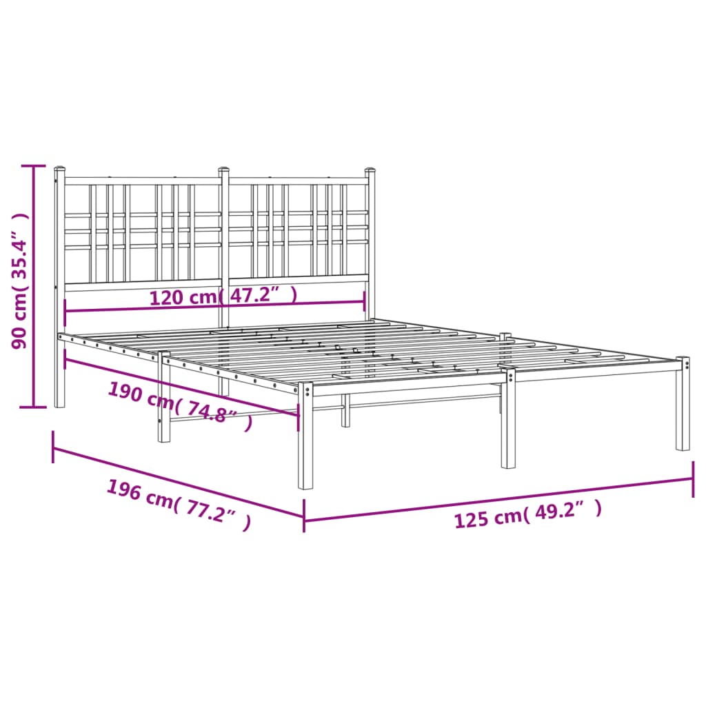 Sengeramme i metall med hodegavl hvit 120x190 cm