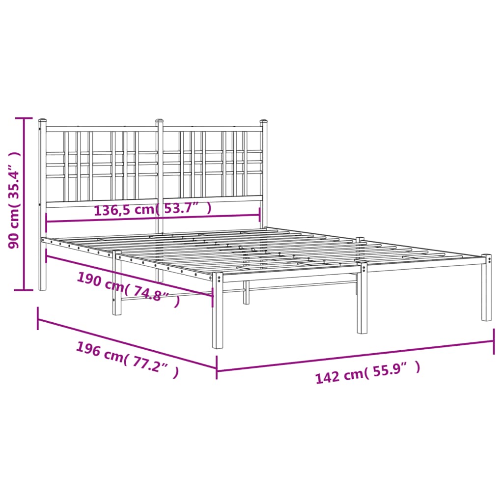 Sengeramme i metall med hodegavl hvit 135x190 cm