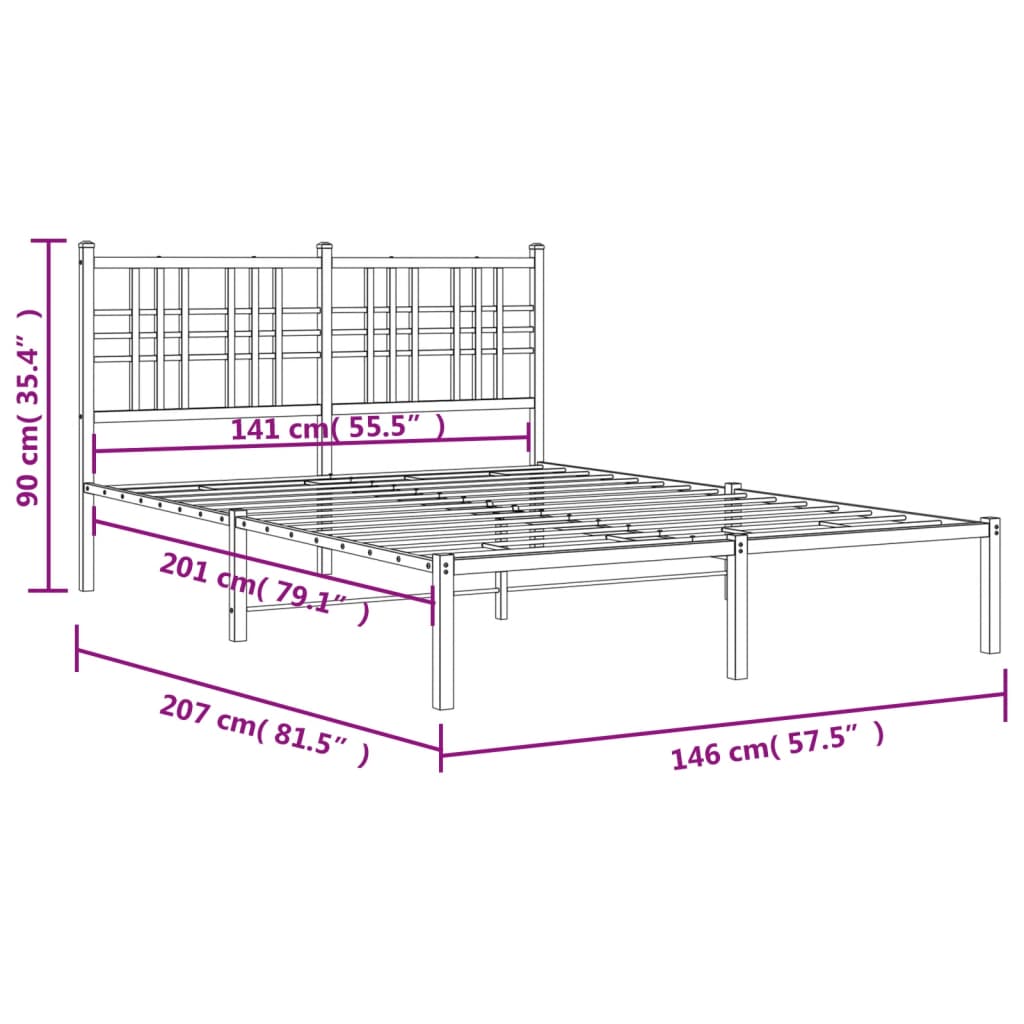 Sengeramme i metall med hodegavl hvit 140x200 cm