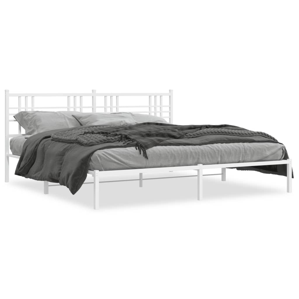 Sengeramme i metall med hodegavl hvit 193x203 cm