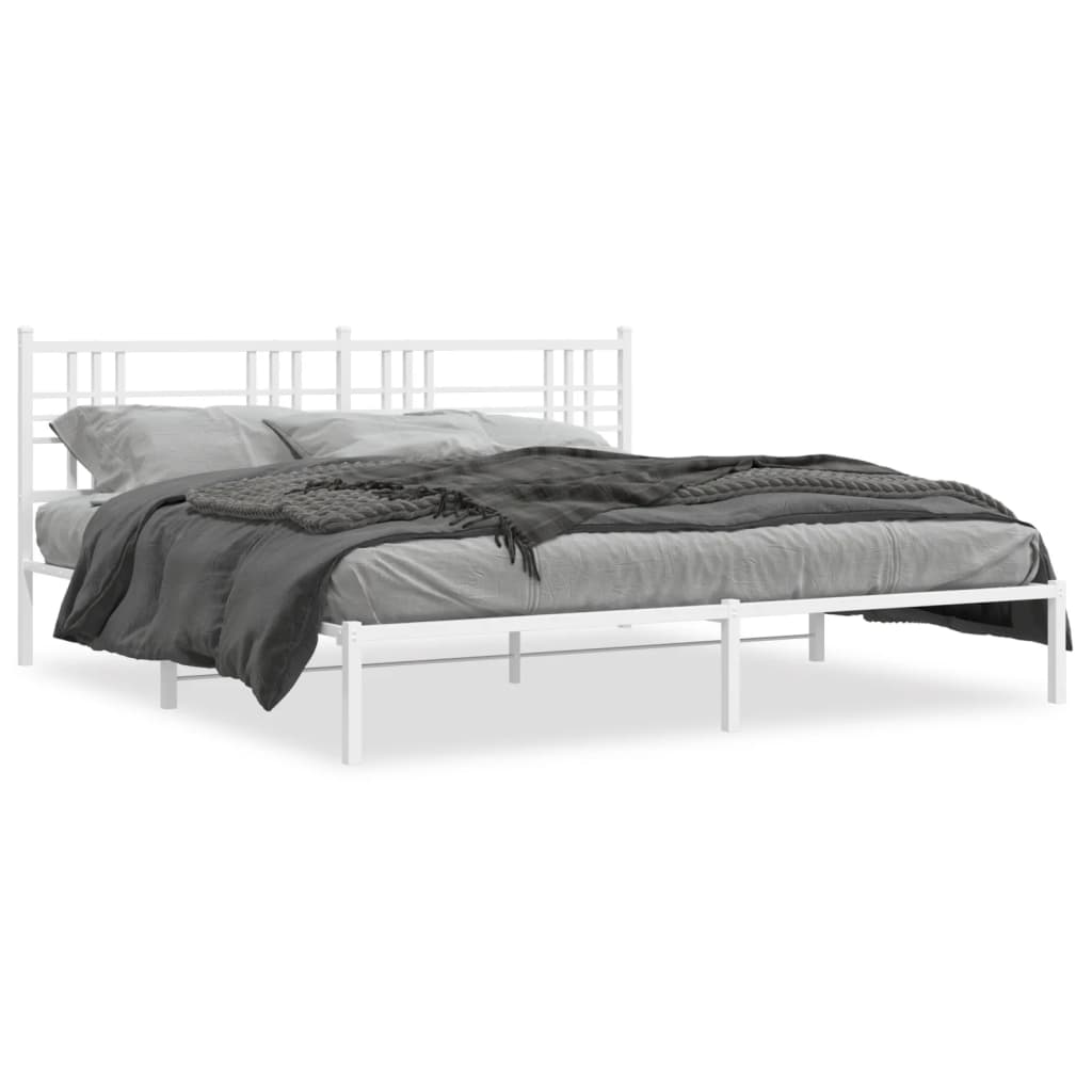 Sengeramme i metall med sengegavl hvit 200x200 cm
