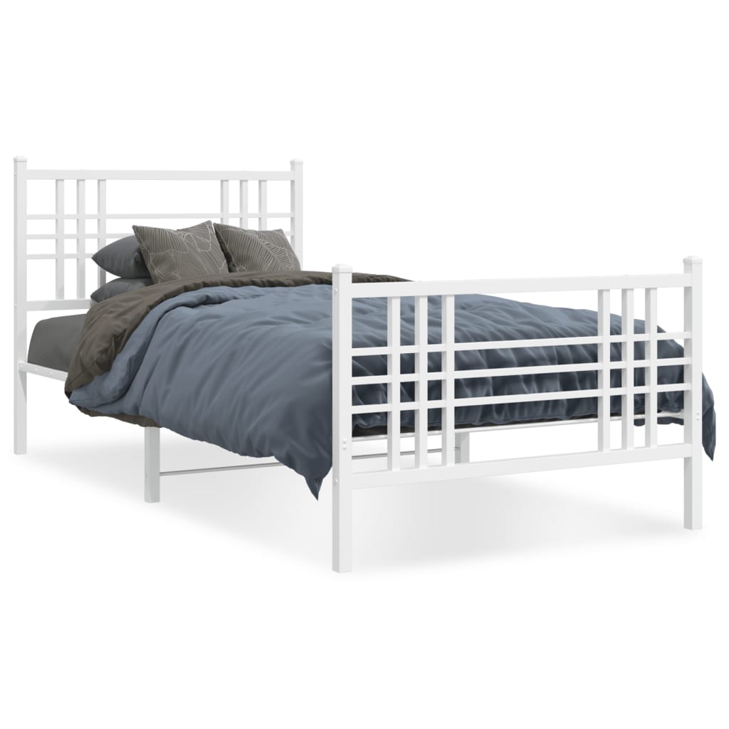 Sengeramme i metall med hode- og fotgavl hvit 90x190 cm vidaXL