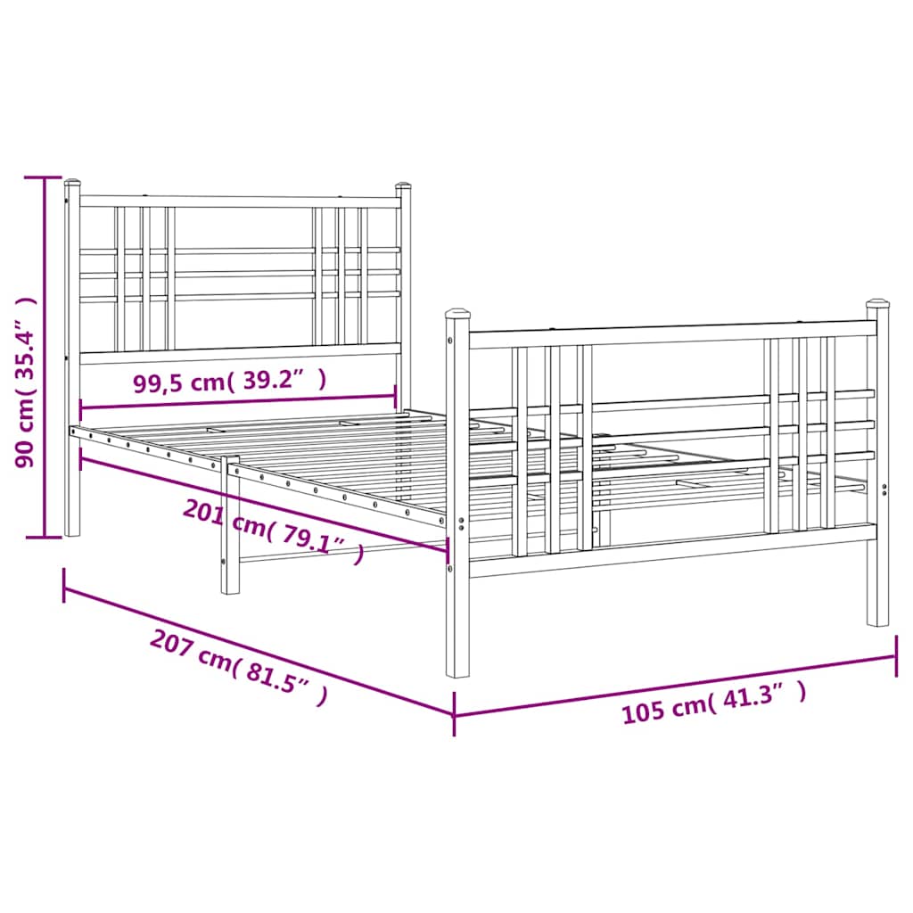 Sengeramme i metall med hode- og fotgavl hvit 100x200 cm