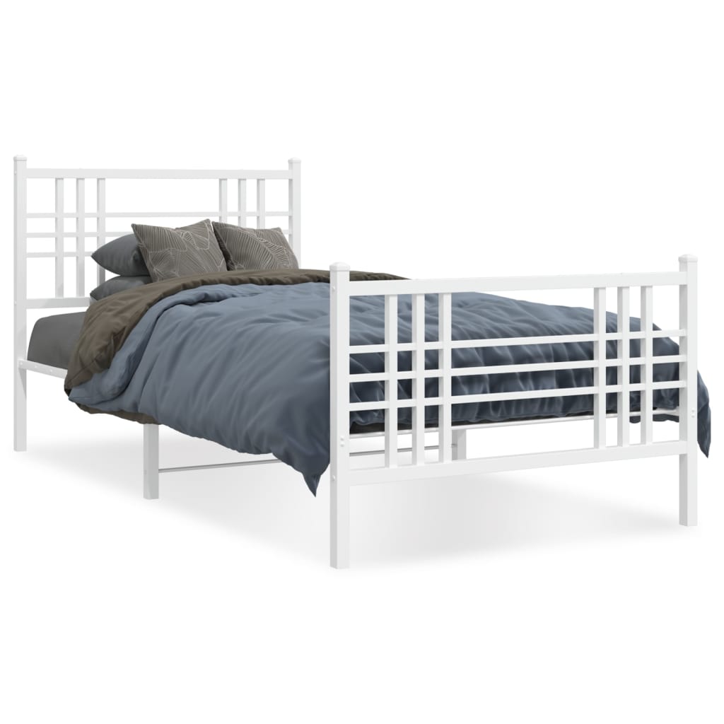 Sengeramme i metall med hode- og fotgavl hvit 107x203 cm