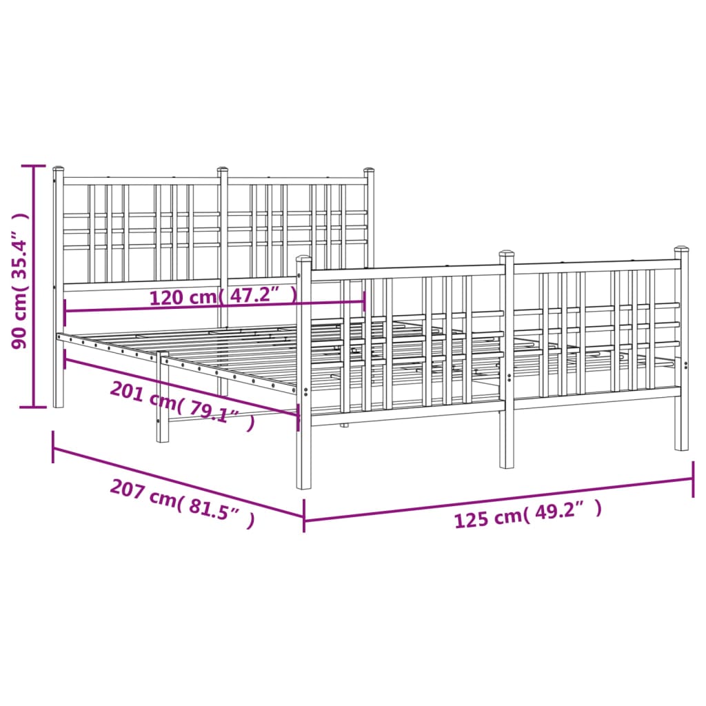 Sengeramme i metall med hode- og fotgavl hvit 120x200 cm