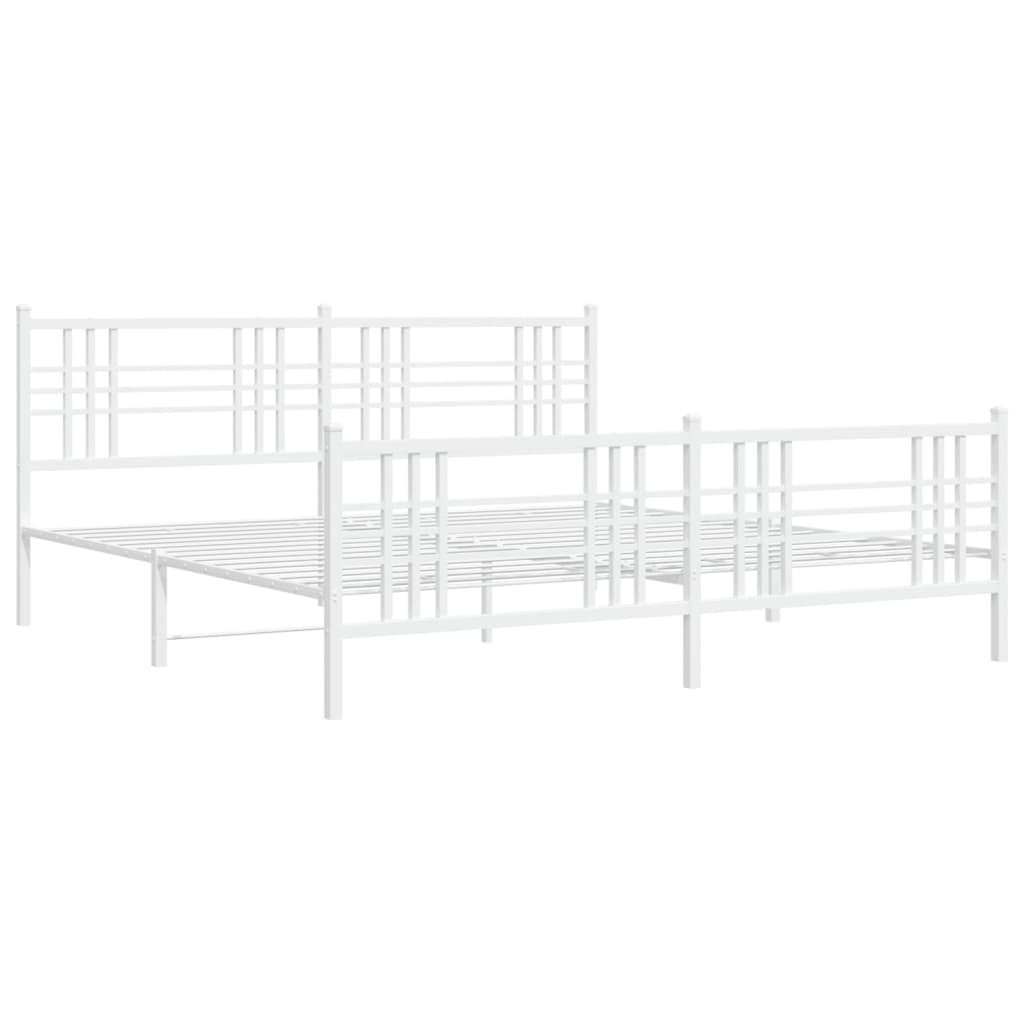 Sengeramme i metall med hode- og fotgavl hvit 183x213 cm