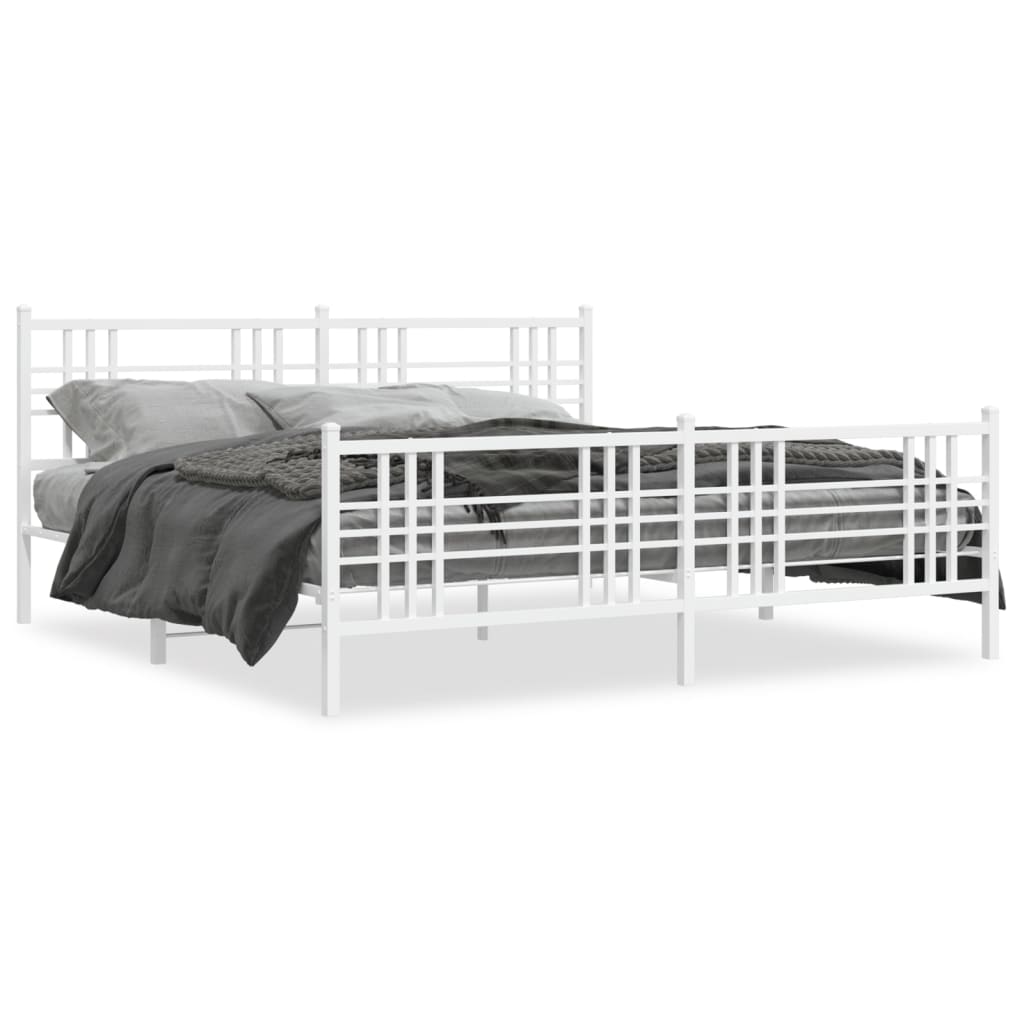 Sengeramme i metall med hode- og fotgavl hvit 183x213 cm