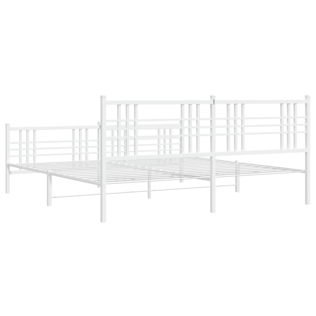 Sengeramme i metall med hode- og fotgavl hvit 200x200 cm