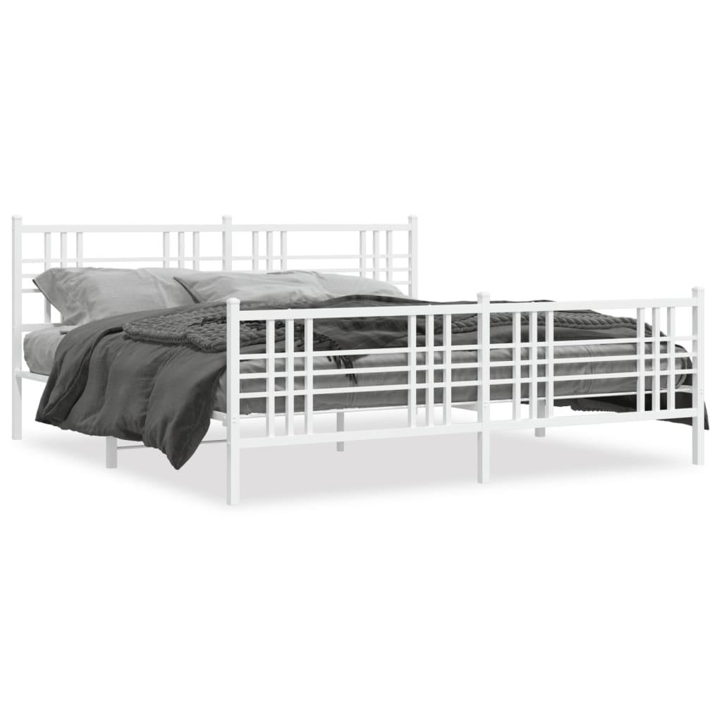 Sengeramme i metall med hode- og fotgavl hvit 200x200 cm