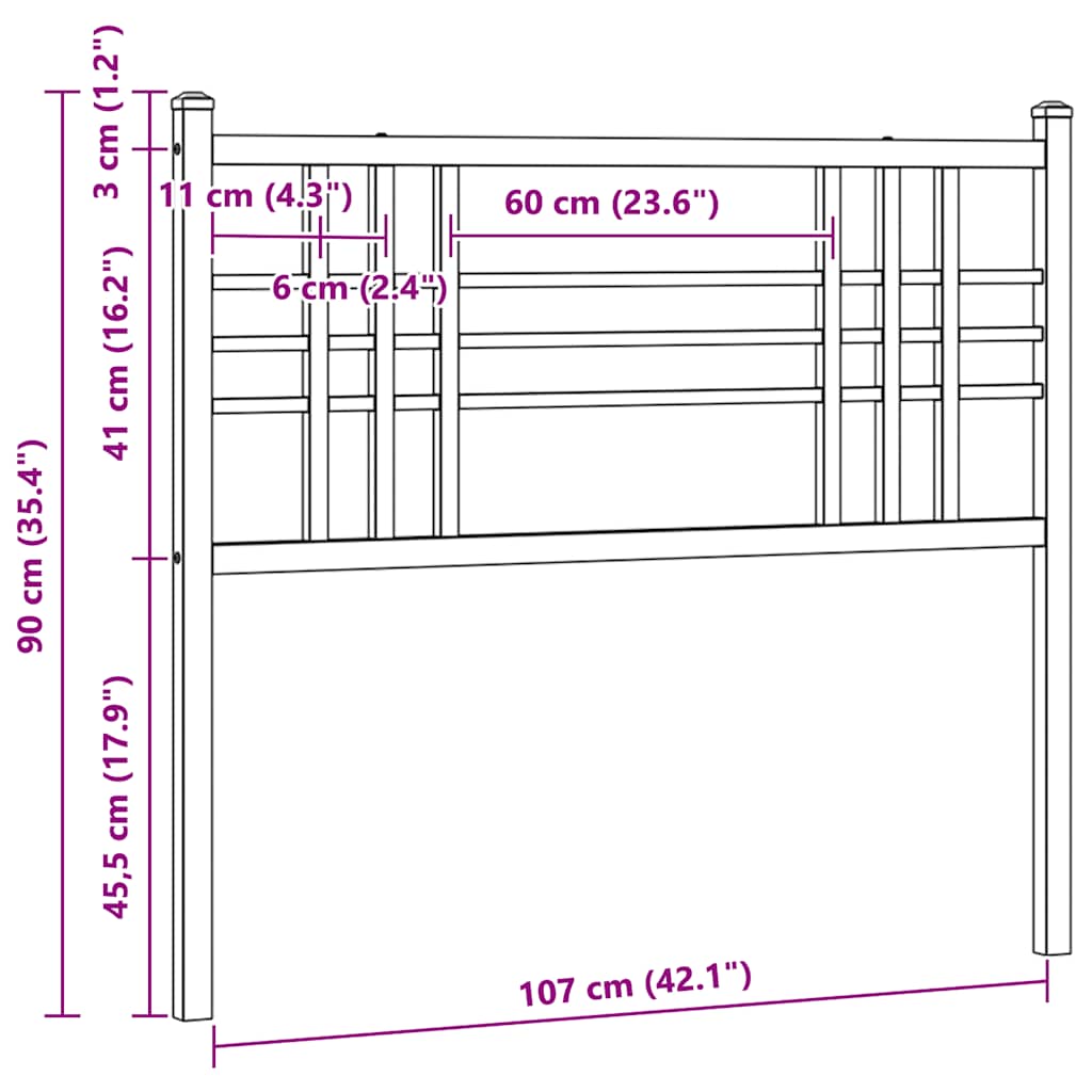 Utskiftbar sengegavl i metall hvit 107 cm vidaXL