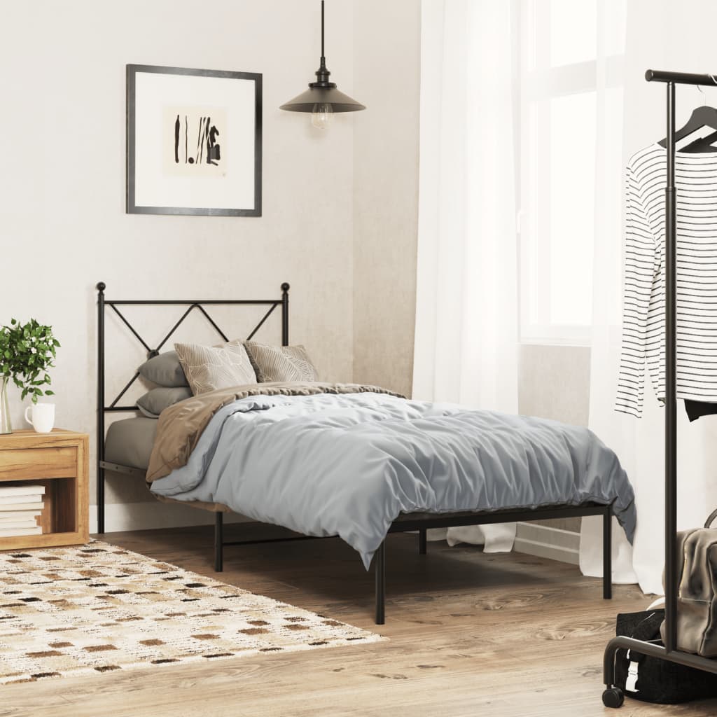 Sengeramme i metall med hodegavl svart 75x190 cm