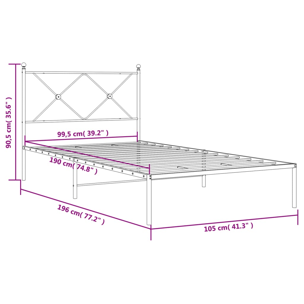 Sengeramme i metall med hodegavl svart 100x190 cm