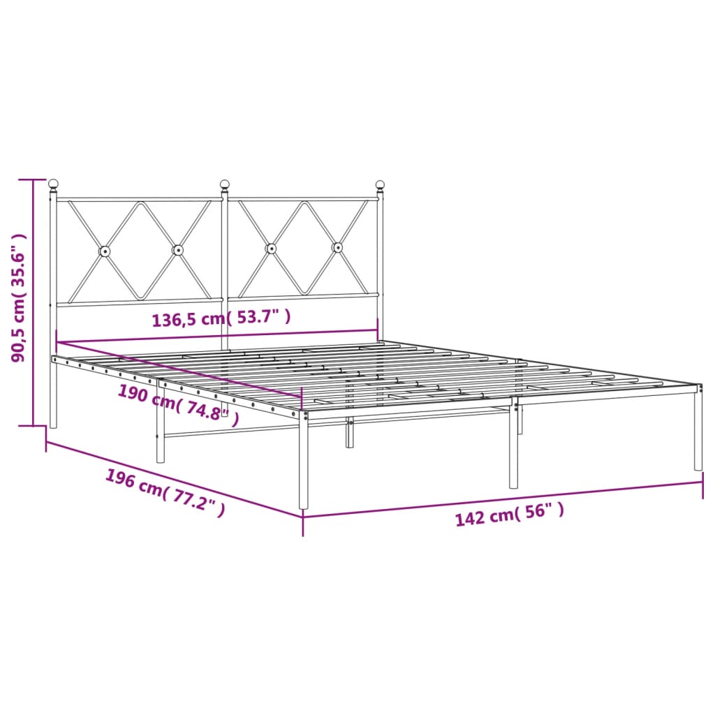 Sengeramme i metall med hodegavl svart 135x190 cm