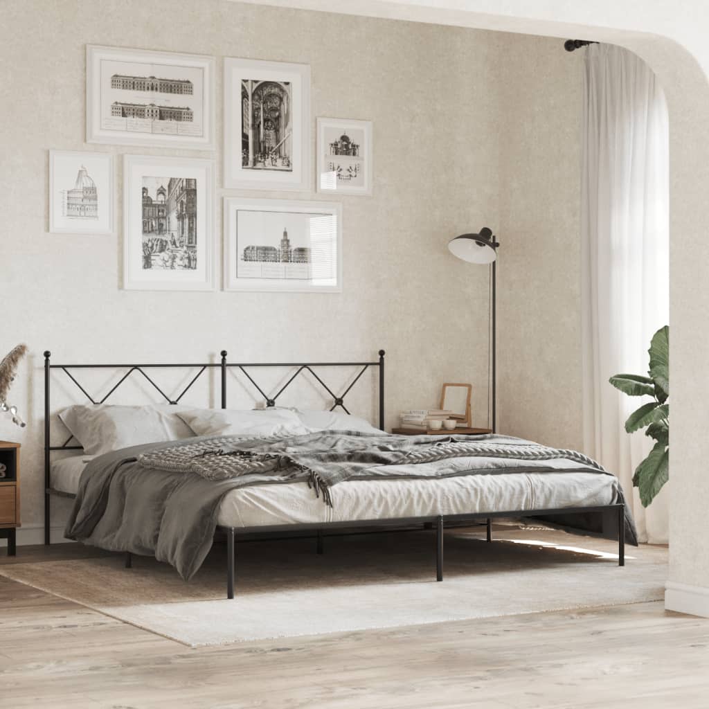 Sengeramme i metall med sengegavl svart 183x213 cm