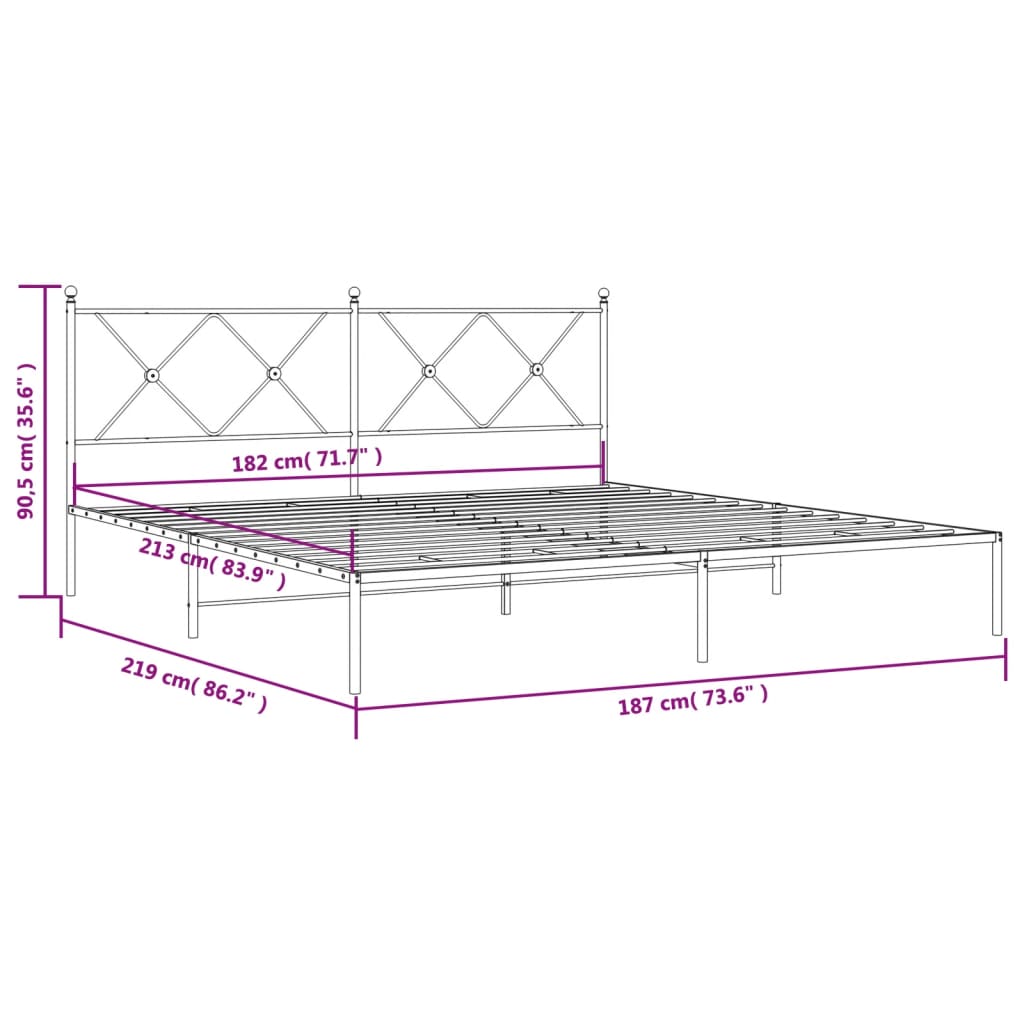 Sengeramme i metall med sengegavl svart 183x213 cm