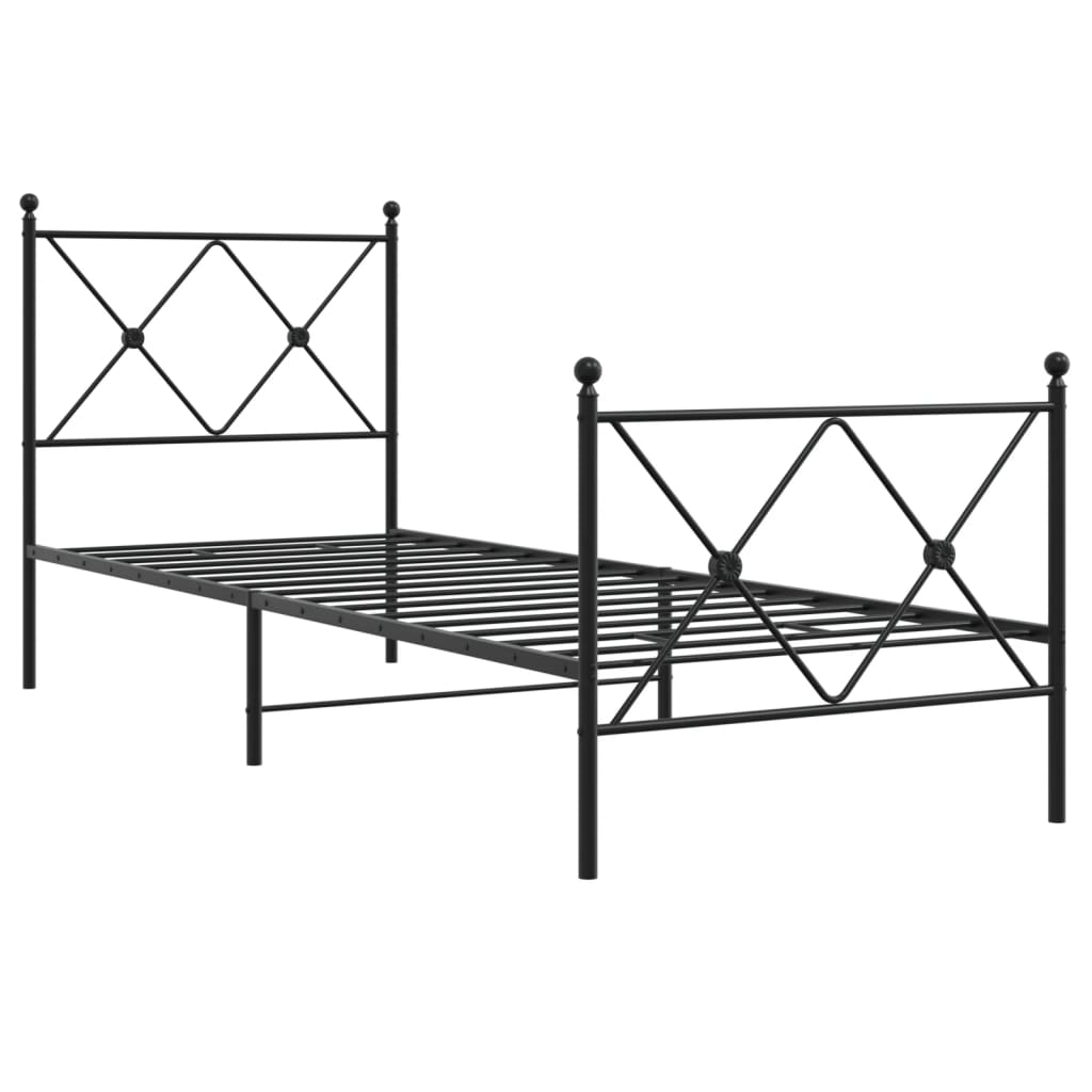 Sengeramme i metall med hode- og fotgavl svart 75x190 cm
