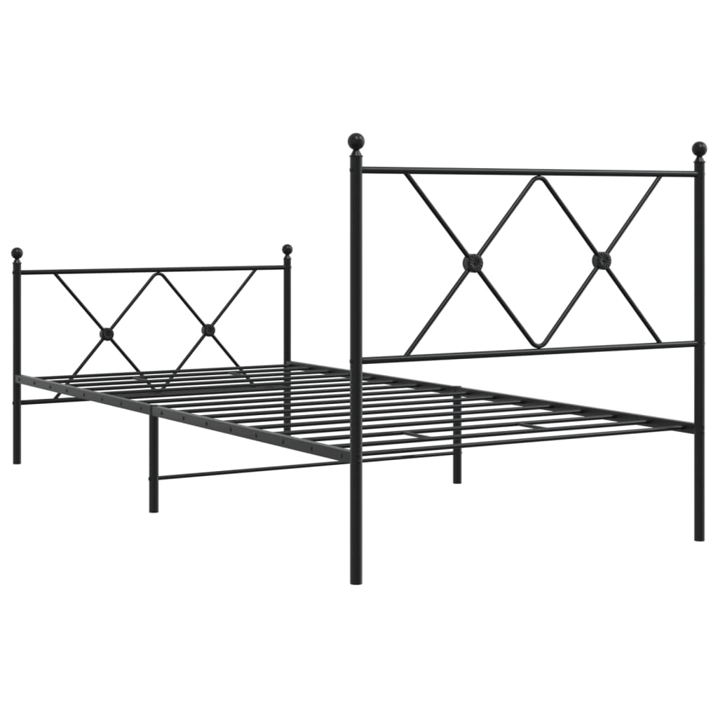 Sengeramme i metall med hode- og fotgavl svart 90x190 cm