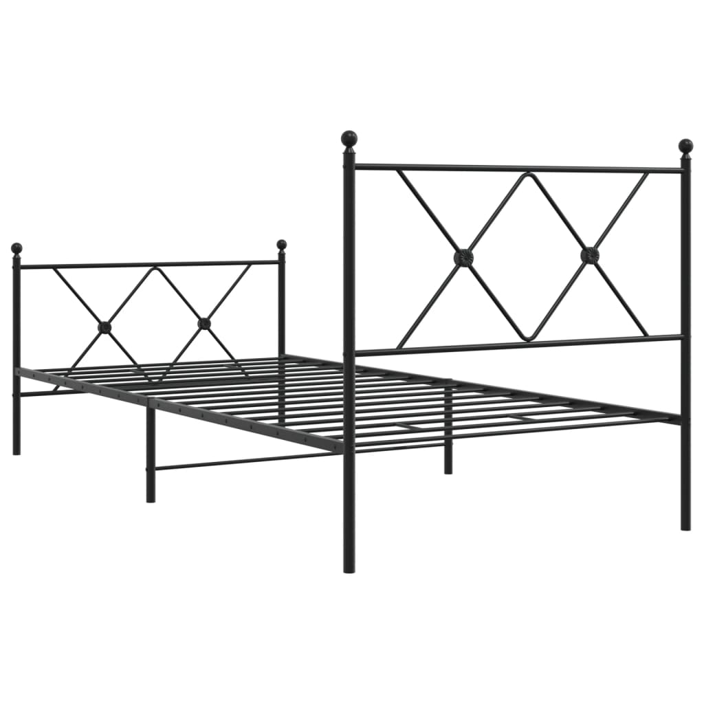 Sengeramme i metall med hode- og fotgavl svart 90x200 cm