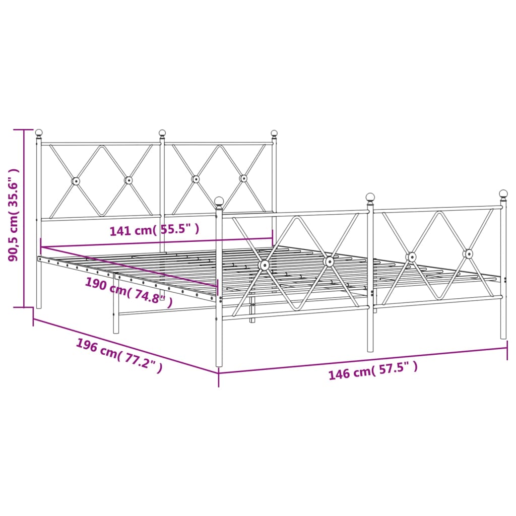 Sengeramme i metall med hode- og fotgavl svart 140x190 cm