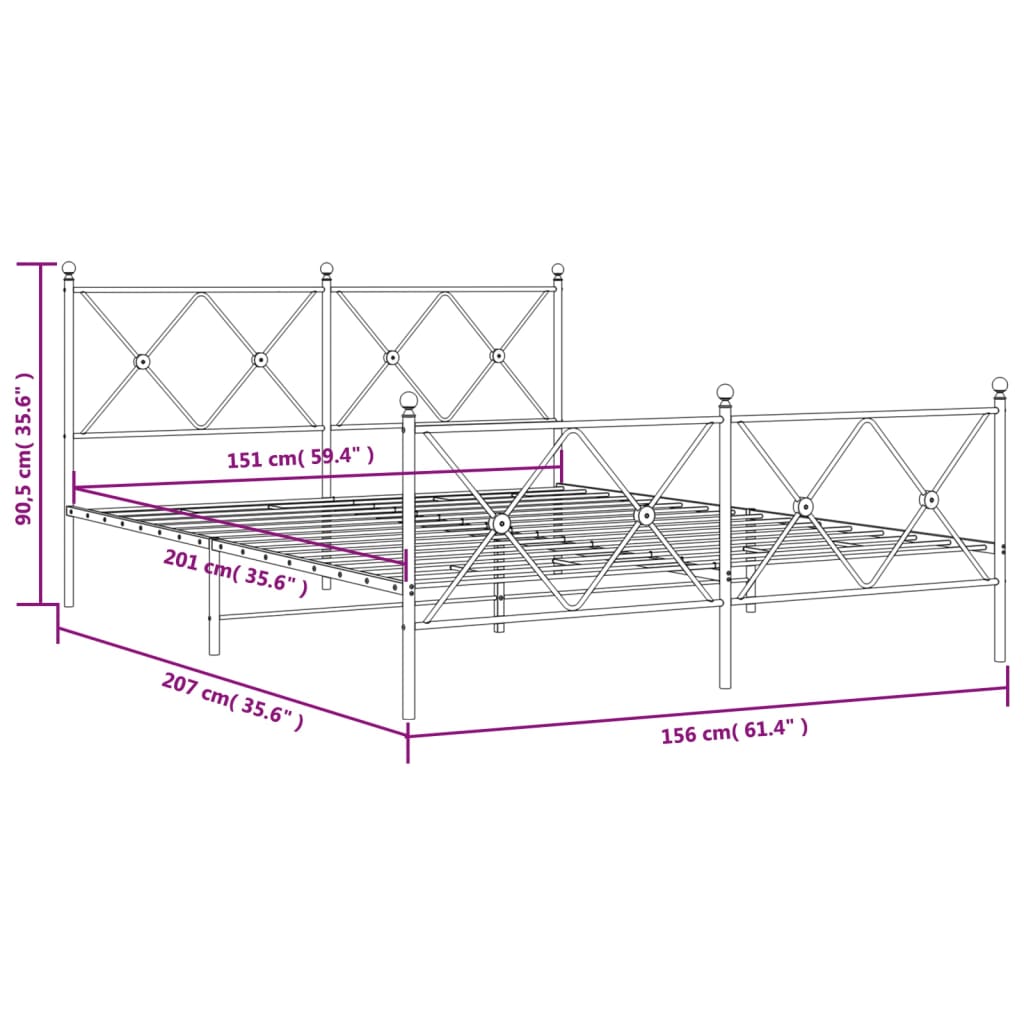 Sengeramme i metall med hode- og fotgavl svart 150x200 cm