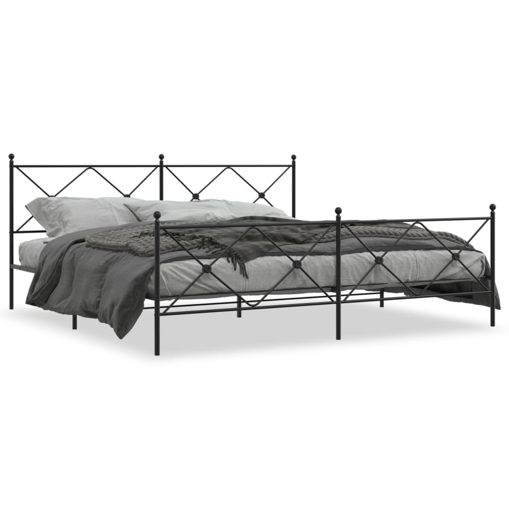 Sengeramme i metall med hode- og fotgavl svart 193x203 cm