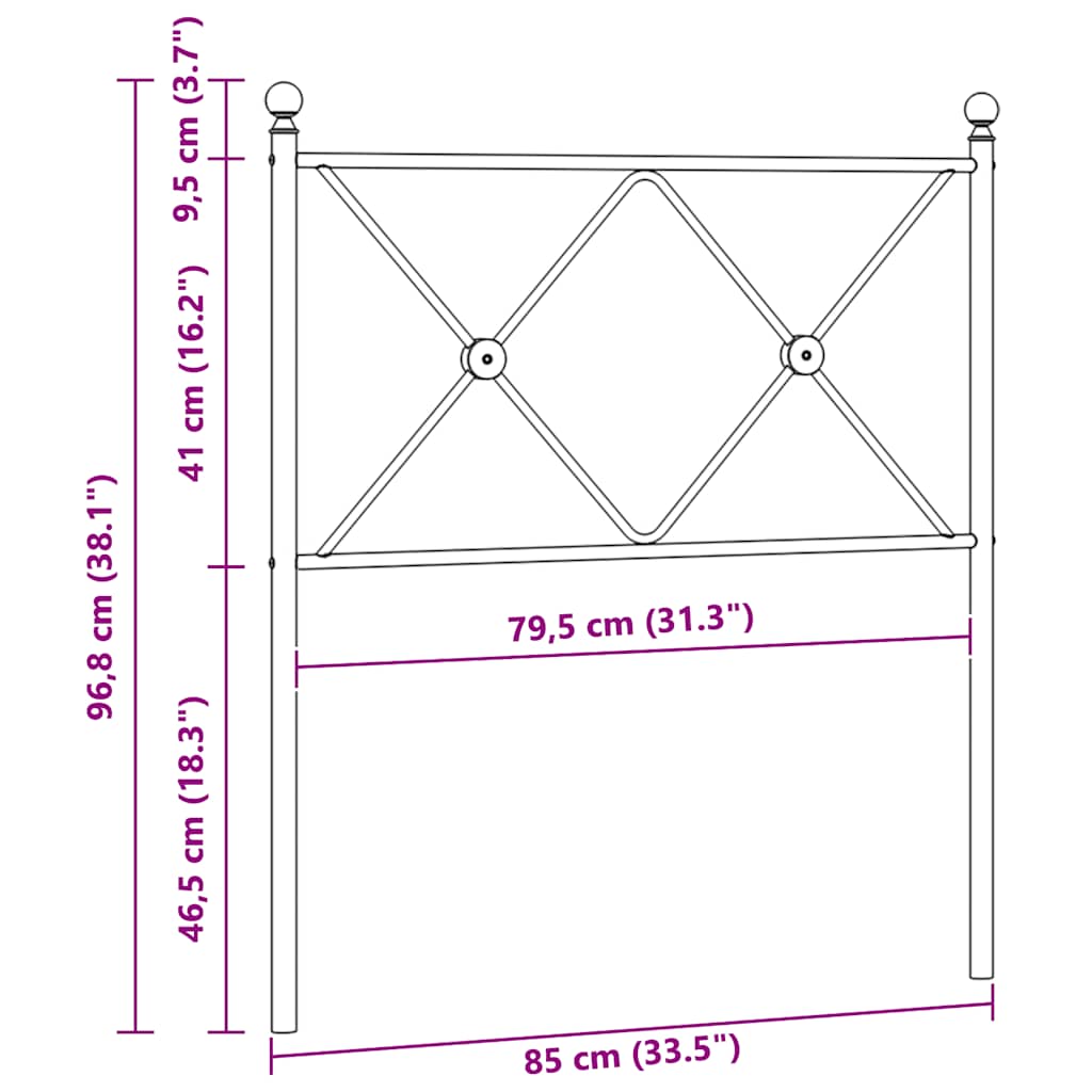 Utskiftbar sengegavl i metall svart 80 cm