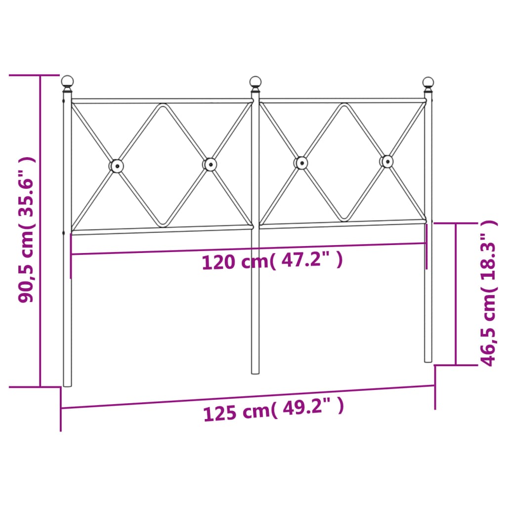 Utskiftbar sengegavl i metall svart 120 cm