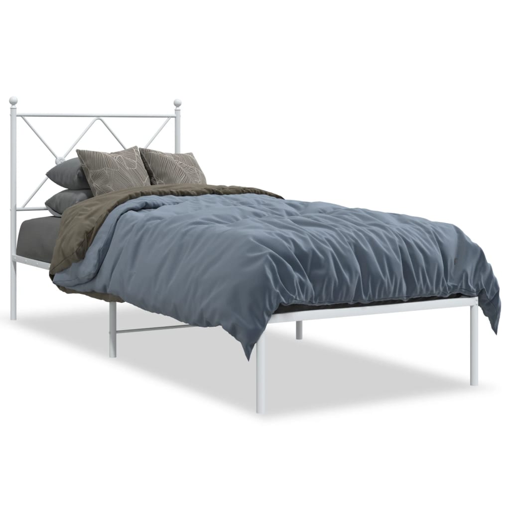 Sengeramme i metall uten madrass med hodegavl hvit 75x190 cm