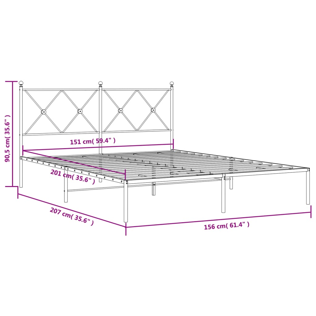 Sengeramme i metall med sengegavl hvit 150x200 cm
