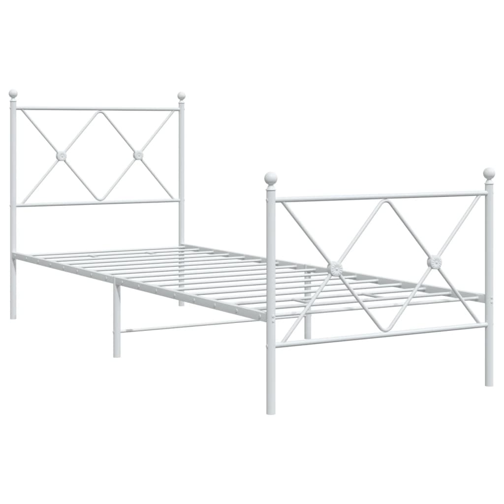 Sengeramme i metall med hode- og fotgavl hvit 75x190 cm