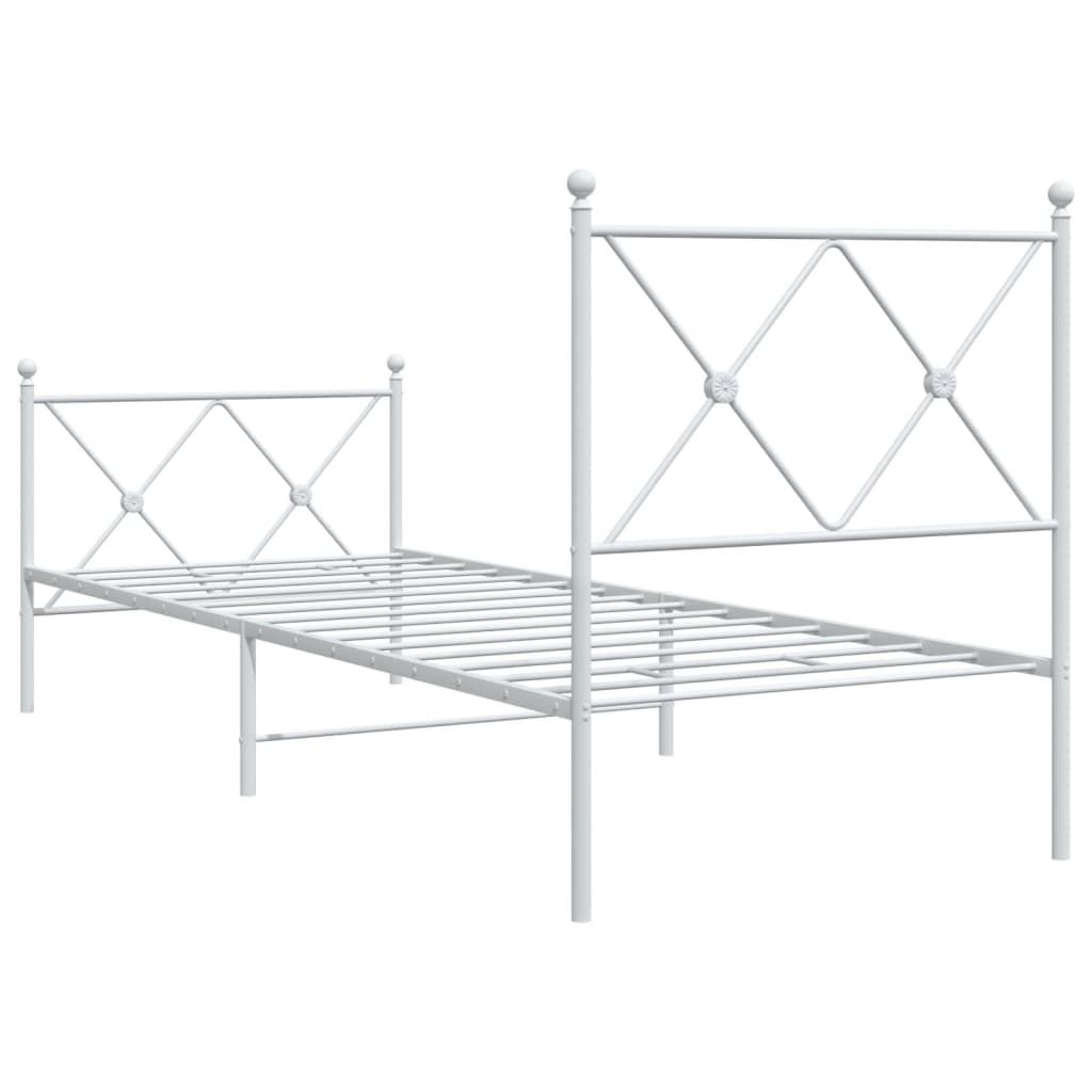 Sengeramme i metall med hode- og fotgavl hvit 75x190 cm