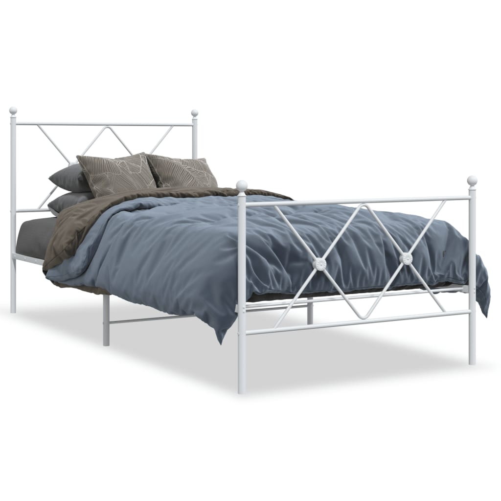 Sengeramme i metall med hode- og fotgavl hvit 90x190 cm