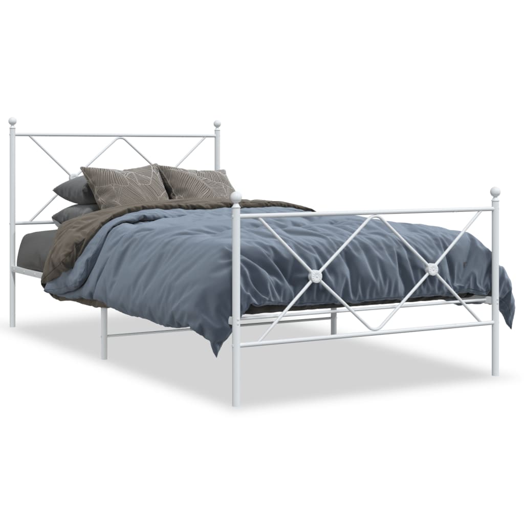 Sengeramme i metall med hode- og fotgavl hvit 107x203 cm