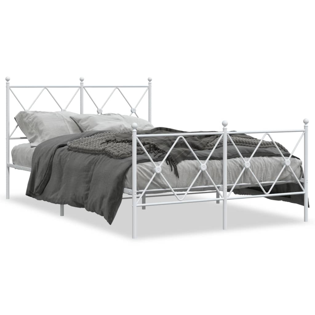 Sengeramme i metall med hode- og fotgavl hvit 120x190 cm