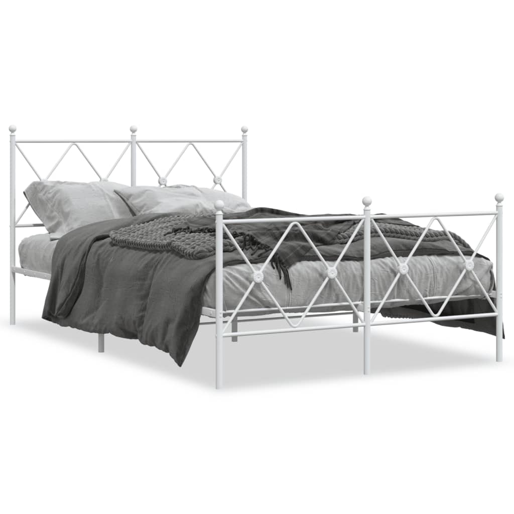 Sengeramme i metall med hode- og fotgavl hvit 120x200 cm