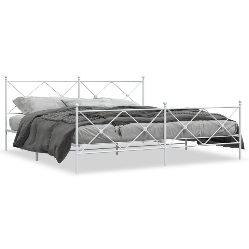 Sengeramme i metall med hode- og fotgavl hvit 193x203 cm