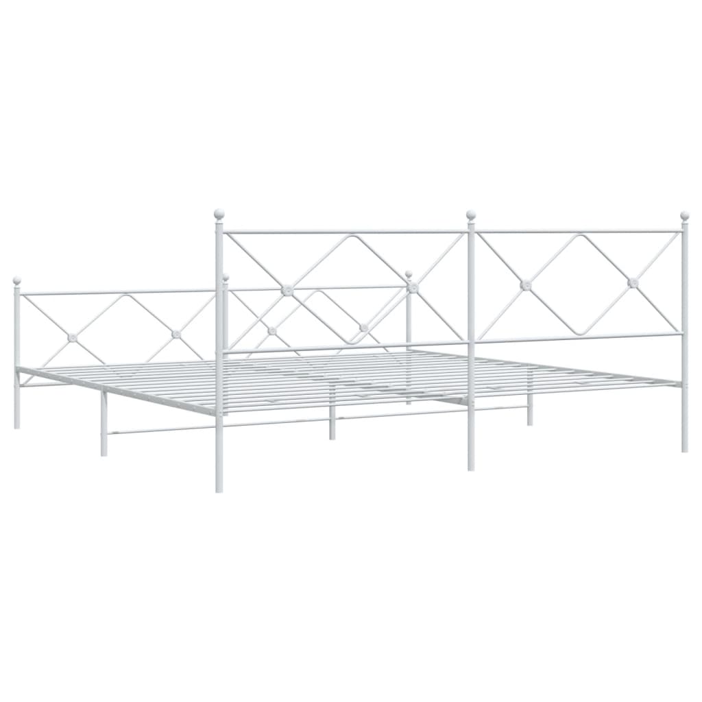 Sengeramme i metall med hode- og fotgavl hvit 200x200 cm