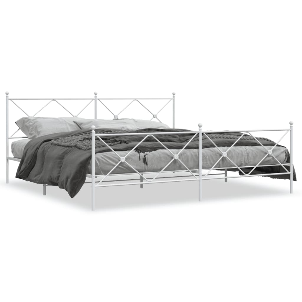 Sengeramme i metall med hode- og fotgavl hvit 200x200 cm